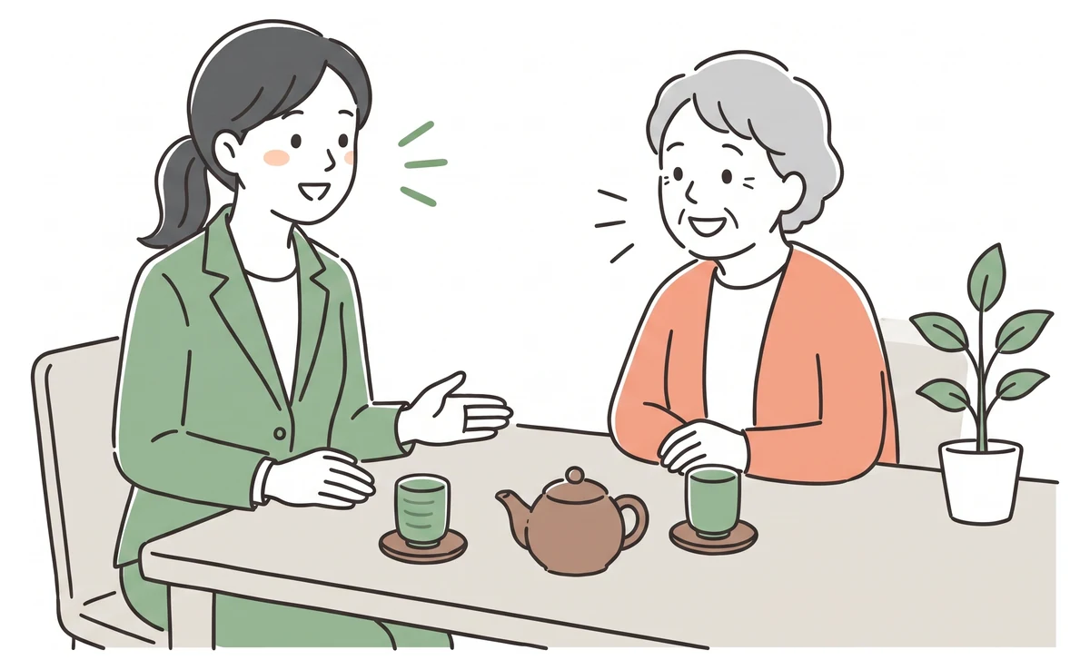 ご自宅でヒアリングを行うジヒノテのスタッフ
