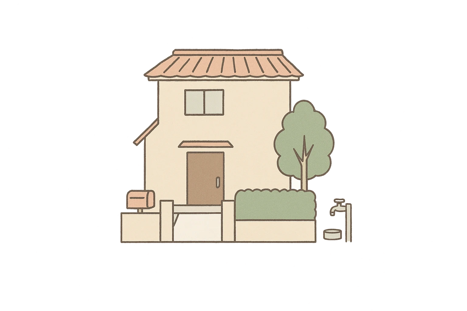 留守中の住まいを点検・管理する戸建て住宅のイラスト